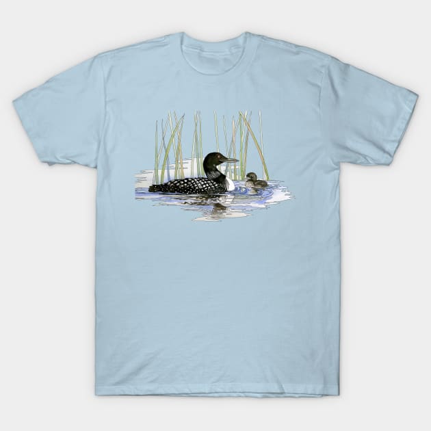 Watercolor and Ink Loons T-Shirt by Zodiart